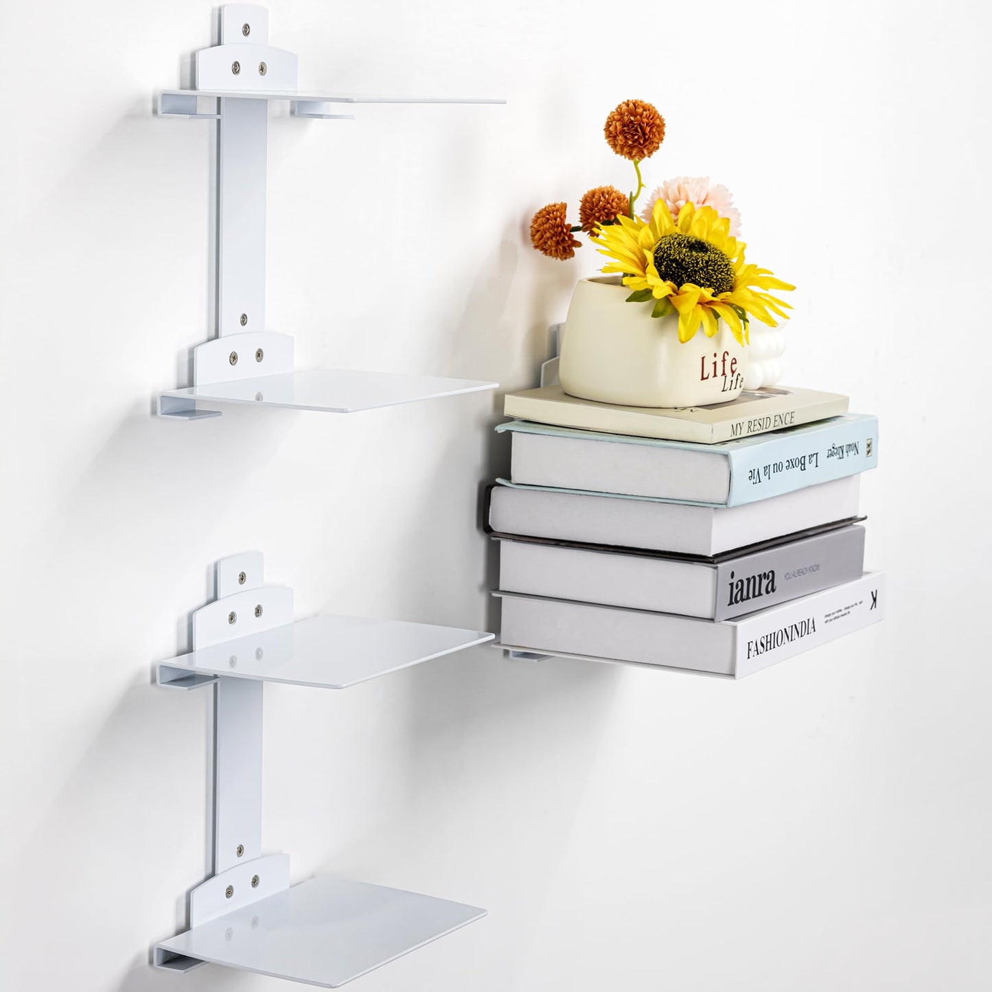 Cozcty Invisible Book Shelf Floating, 6-Tier White Floating Shelves for Wall, Heavy Duty Metal Book Organizer Holders Vertical Hanging Space-Saving for Bedroom Office Room