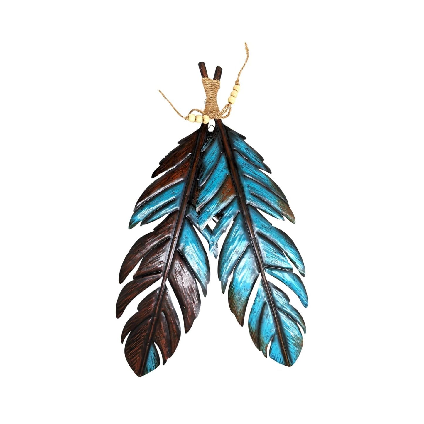 Rustic Metal Feathers Wall Hanging Décor - Southwest Boho Chic, Rustic, Nature-Inspired, and Spiritual Home Decoration - Metal Wall Art for Living Room, Bedroom, Office - 12x20 Inches