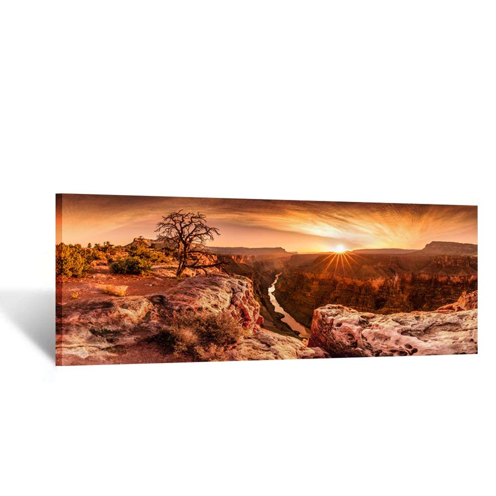 KREATIVE ARTS Large Canvas Wall Art Beautiful Landscape of Grand Canyon National Park Arizona USA Panoramic Sunset Moment Pictures Modern Home Decor Stretched and Framed Ready to Hang 55x20inch