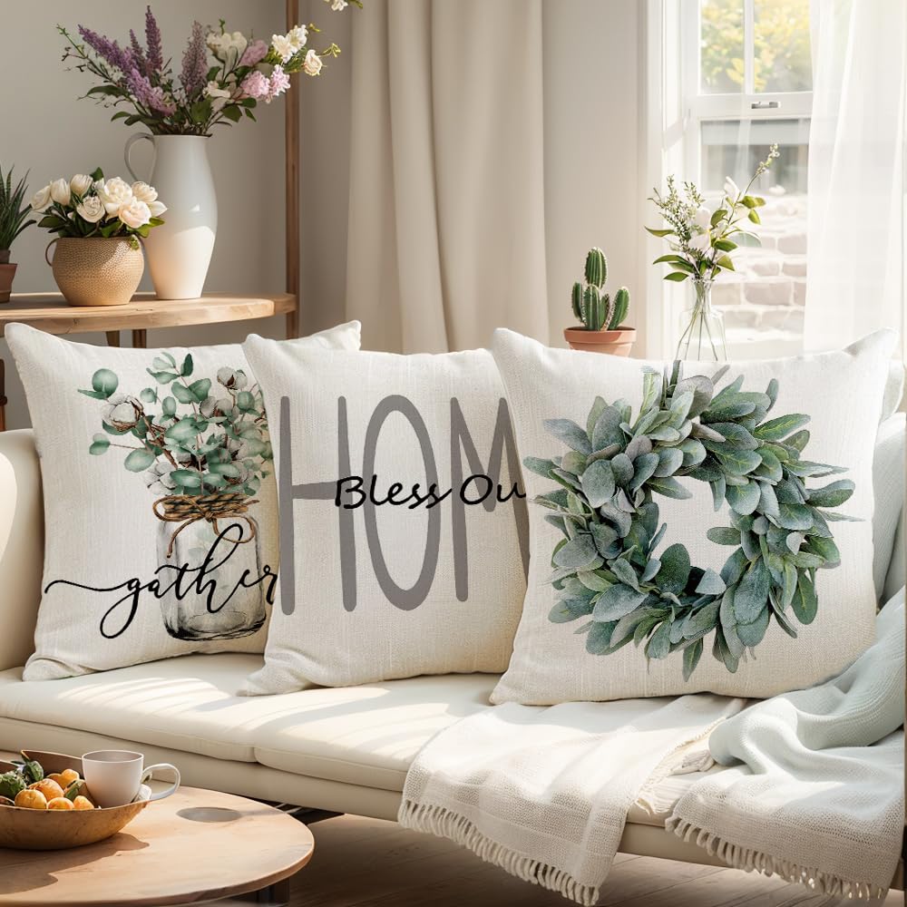 wyooxoo Throw Pillow Covers 20x20 Set of 4 Farmhouse Pillow Covers Natural Cushion Cases Decorative Pillowcases for Sofa Couch Living Room Outdoor Home Decor