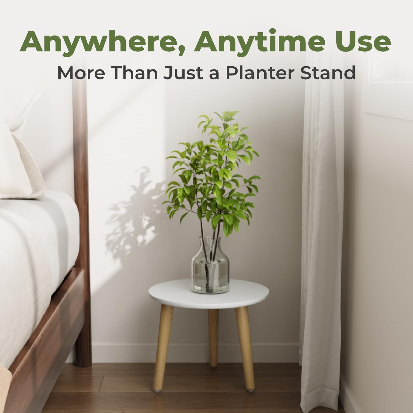 Leaf&lull Plant Stand Indoor Small Plant Table for Large Plants Wood Plant Stool Tall Plant Holder for Living Room Bedroom Balcony White