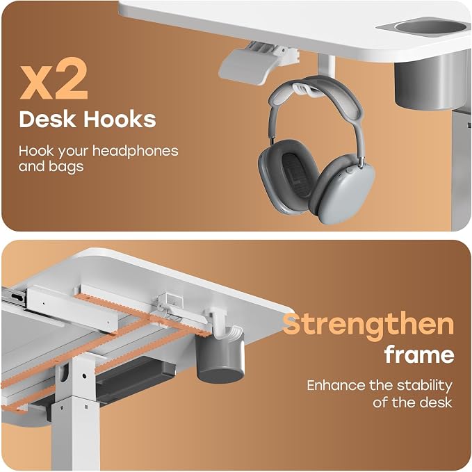 Mobile Standing Desk with Drawer, 32" Rolling Desk with Cup Holder and Hooks, Portable Laptop Cart on Wheels, Height Adjustable Workstation with Storage for Home Office, White