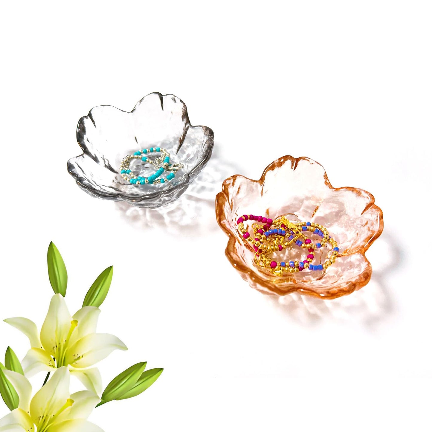 FZFQWRSH Crystal Amber Jewelry Dish, Ring Dish, Trinket Dish，Tray Decor for Women, Fashionable Modern Style Dressing Plate