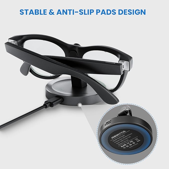 REIKIYA Charging Stand for Ray-Ban Meta Smart Glasses, Portable Charging Dock for Wayfarer, Headliner, Skyler with 3.3 ft USB-C Cable, Charger for Meta Glasses RayBan, RayBan Meta Accessories