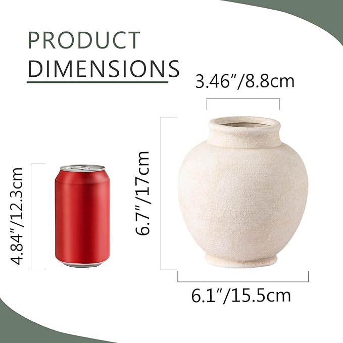 Ceramic Flower Vase, Flower Vase Rustic Farmhouse Decorative Vase Floral Pottery Vases for Home Decor Table Living Room Entryway Mantel Bookshelf Bedroom Bathroom Kitchen - 6.7" W