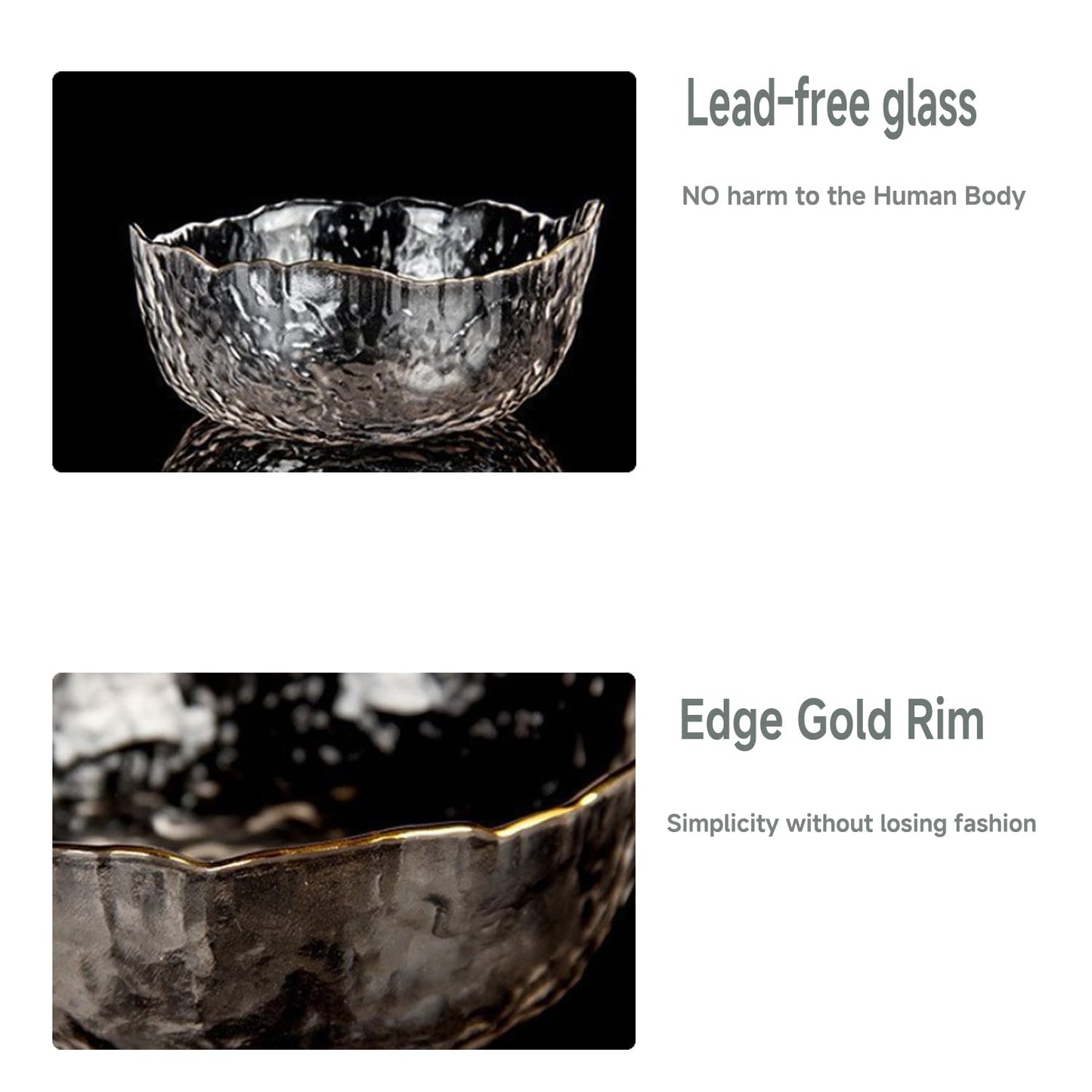 SYXLTSH Glass Salad Bowl Irregular Lotus Flower Shape Serving Bowls, Mixing Nut Bowls for Kitchen Fruist, Snack, Dessert, and Ice Cream Candy Dishes (Crystal Clear with Gold Rim, Medium)