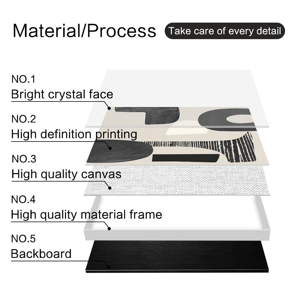 QKF Modern Abstract Wall Art Large Geometric Black and White 3 Piece Canvas Painting for Living Room Contemporary Wall Decor with High Gloss Finish 16x24 Inches Set
