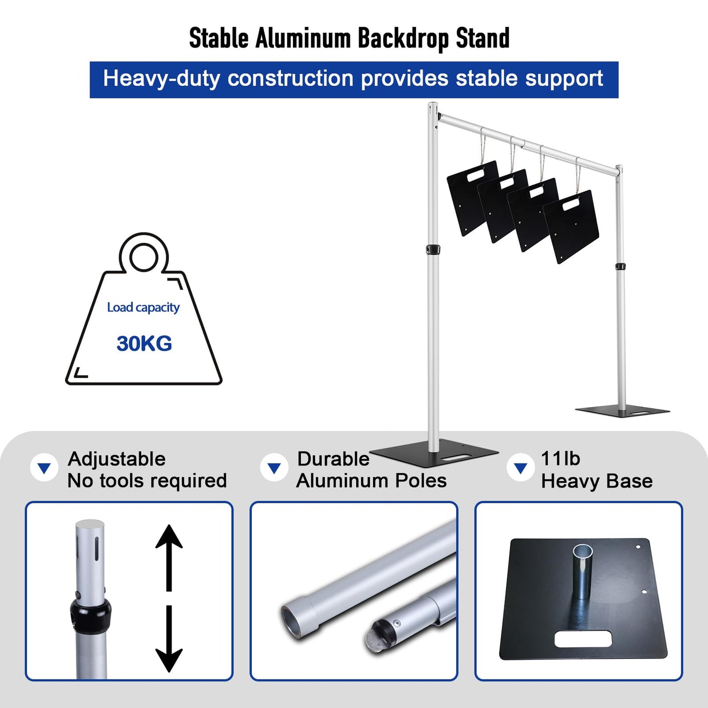 Hecis Heavy Duty Backdrop Stand, 10x20ft Pipe and Drape Stand Kit, Adjustable Decoration Stand, Back Drop Stand for Party Event, Trade Shows & Wedding Decor