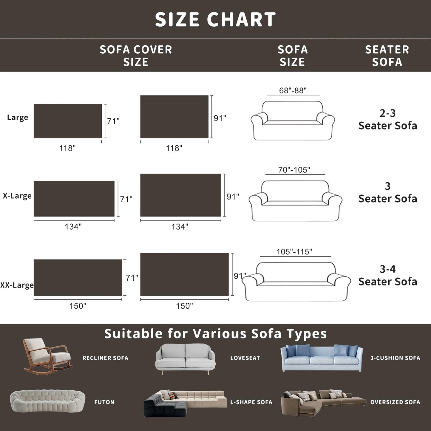 ROOMLIFE Gray Couch Cover for 3 Cushion Couch Sofa Cover for Dogs, Furniture Protector Covers for Pets, Washable Non-Slip Soft Chenille Sofa Slipcover, Couch Throw Blankets with Tassels 71 '' X 134''