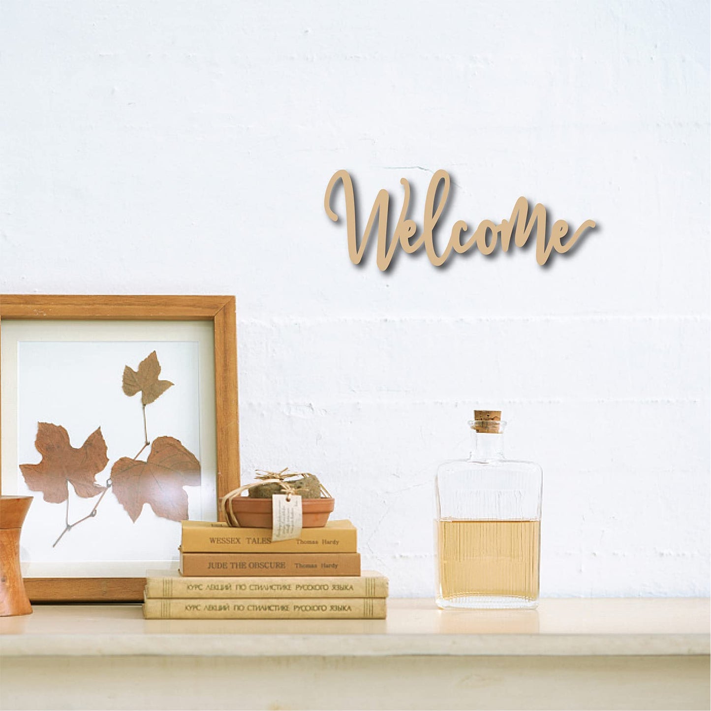 CREATCABIN Welcome Sign Wall Art Decor Welcome Wood Cutout Hanging Welcome Sign Rustic Welcome Sign for Front Door Home Apartment Kitchen Party Garden Farmhouse Porch 12 x 4.7 Inch