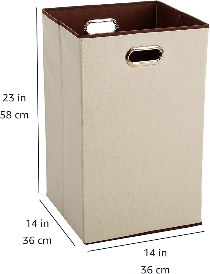 Amazon Basics Rectangular Foldable Laundry Basket Hamper, Beige/Brown
