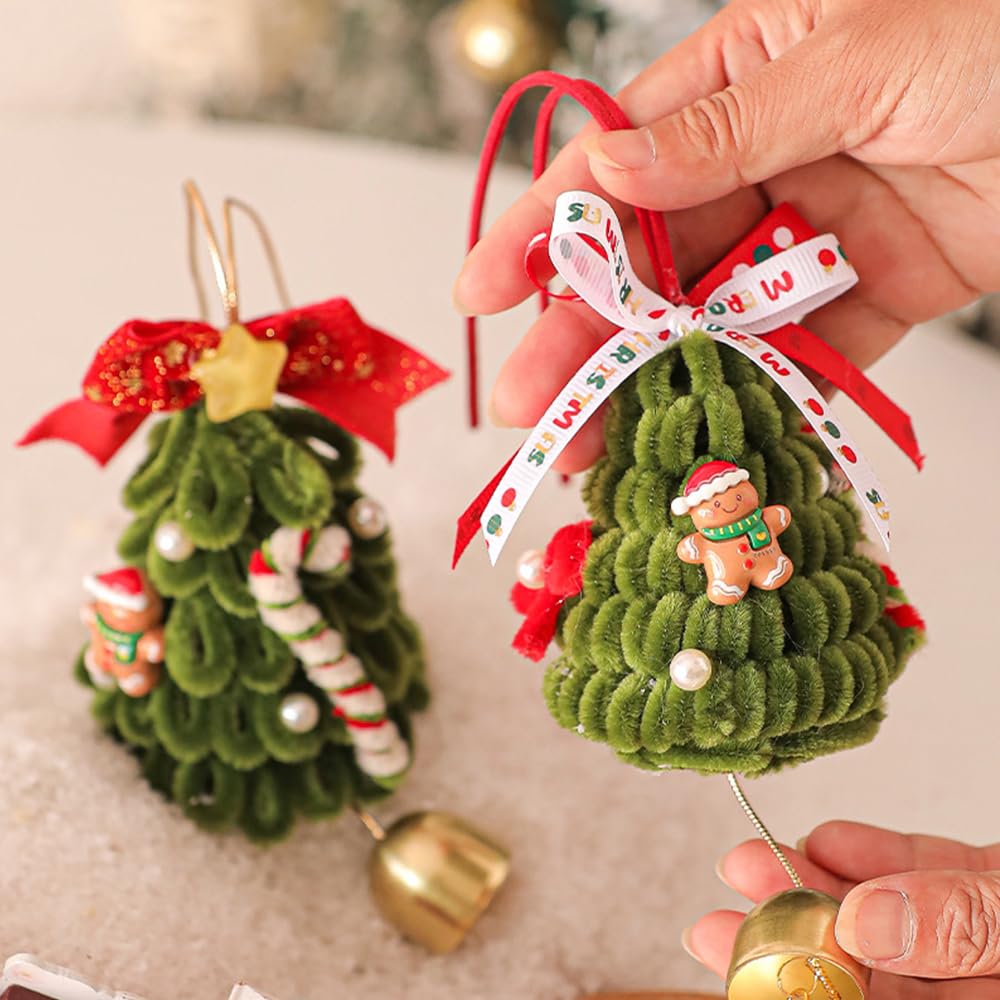 2PCS Christmas Tree Bell Pipe Cleaner Ornaments - Handmade Festive Hanging Decor for Christmas Tree, Home