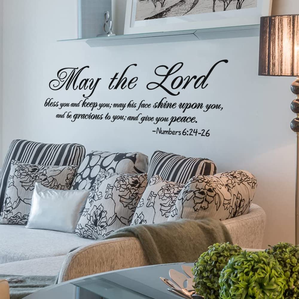 Religious Wall Decals, Verse Quotes Vinyl Art Decal for Church Kitchen Living Room Bedroom House Sticker Decor,May The Lord 24×9In