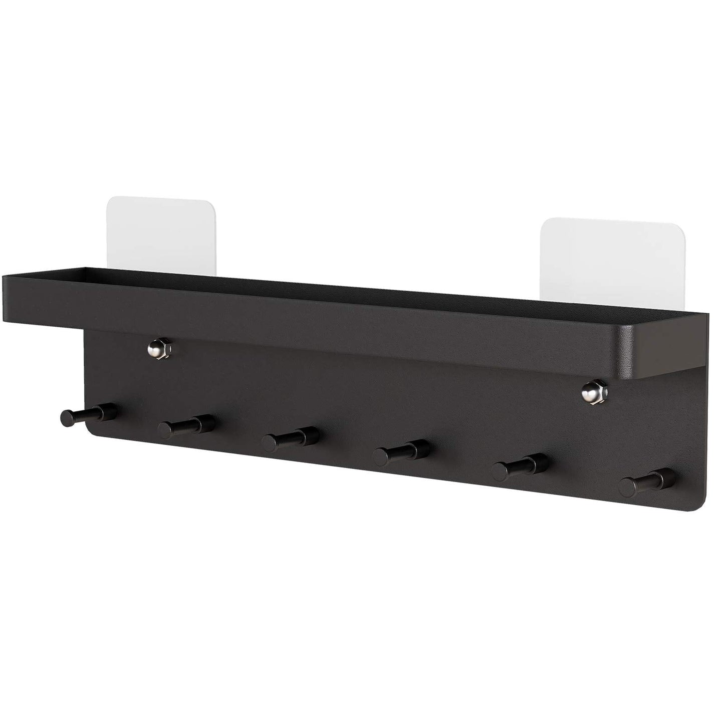MKO Key Holder Wall Mount, Key Holder Wall Mount Adhesive with Mail Organizer Tray with 6 Key Hooks for Wall, Black
