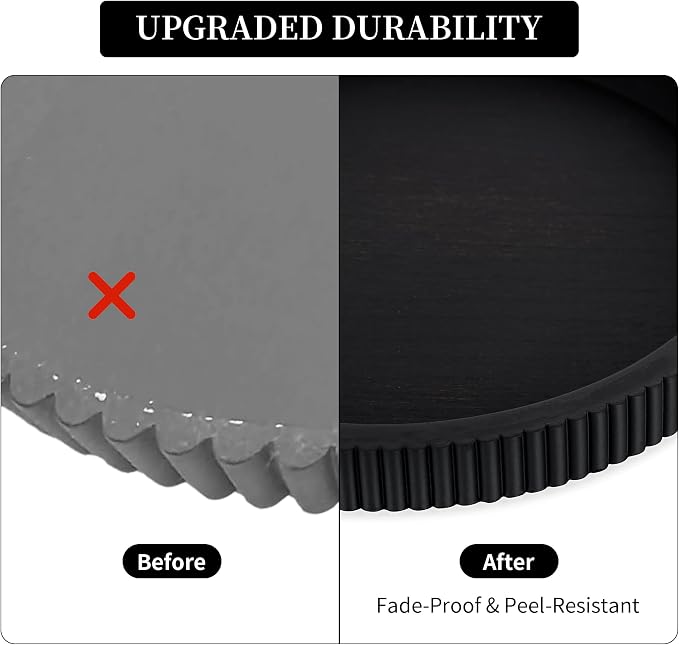 Hanobe Decorative Tray for Coffee Table: 12" Black Round Centerpiece Tray for Home Decor - Wood Modern Farmhouse Decor for Living Dining Room Kitchen Island Tabletop