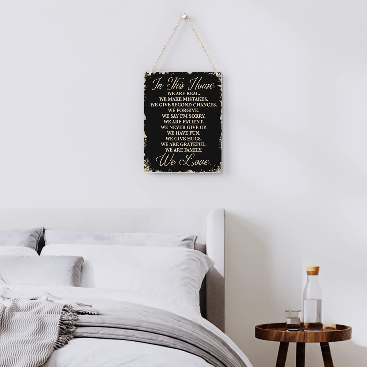 In This House Wooden Hanging Sign, House Rules Signs, Farmhouse Living Room Home Decor Wall Art, Inspirational Family Quote, Scripture Wooden Hanging Sign for Farmhouse Home Wall Art Decoration