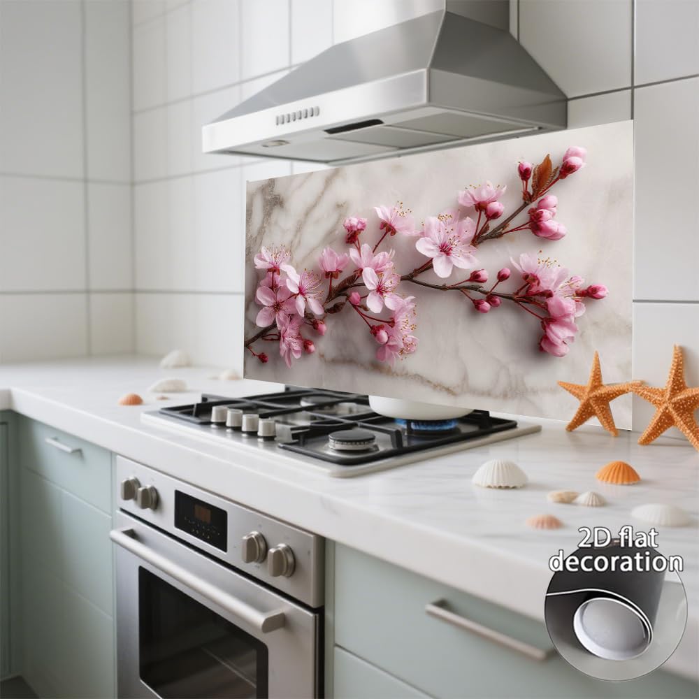 Cmialusie Peel and Stick Wall Sticker 35.4 x 23.6 Inch Cherry Blossom Marble Decorative Wall Decal for Home