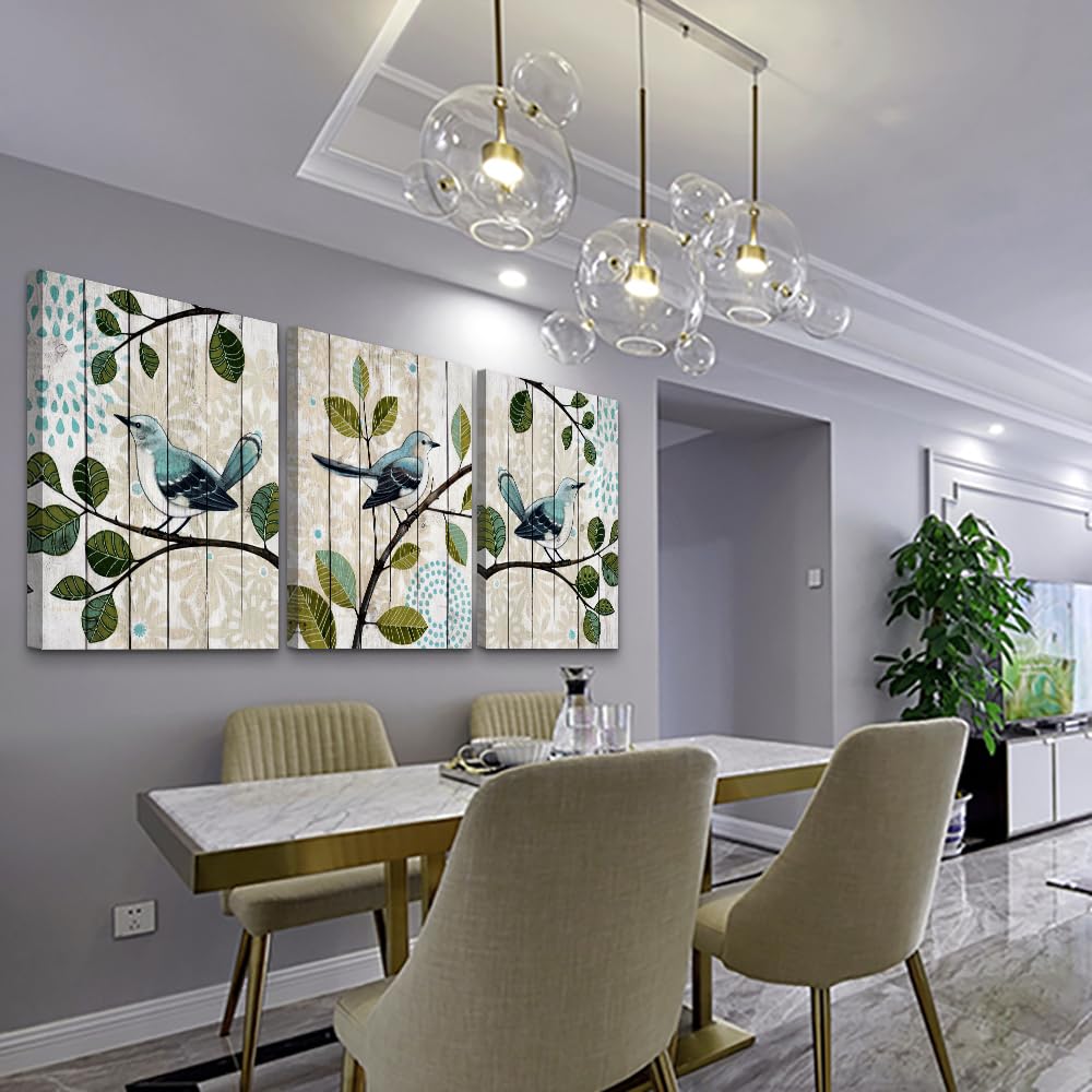 DZRWUBHS Canvas Wall Art For Living Room Farmhouse Wall Decor For Bedroom Kitchen Wall Decoration Bird On The Branch Wall Painting Abstract Wall Pictures Artwork Room Home Decor 3 Piece Prints Art