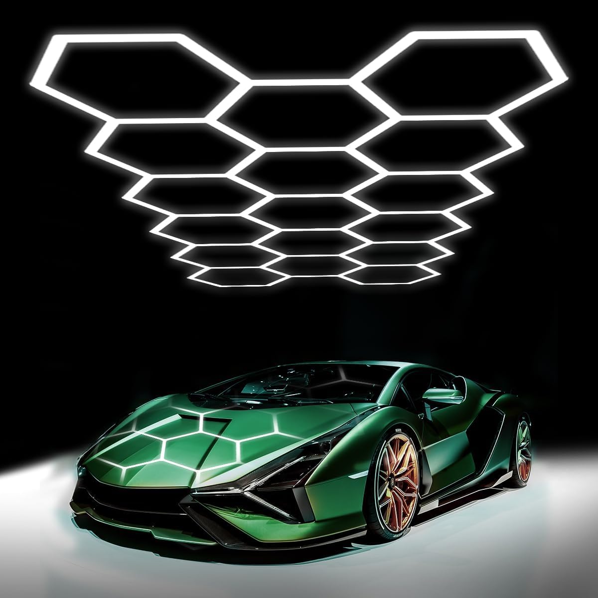 cezelux Hexagon Garage Lights: 68 Pack 17 Honeycomb Hexagon LED Light 6500K 60500LM 550W 5X2.4m Garage Lights Ceiling LED Wall Lighting for Gym Basement Warehouse Car Detailing Salon Workshop