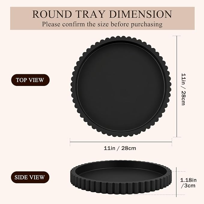 Decorative Tray for Coffee Table Decor, 11" Round Wooden Coffee Table Tray, Modern Decorative Trays for Home Decor, Living Room, Entry, Dining Room (Black)