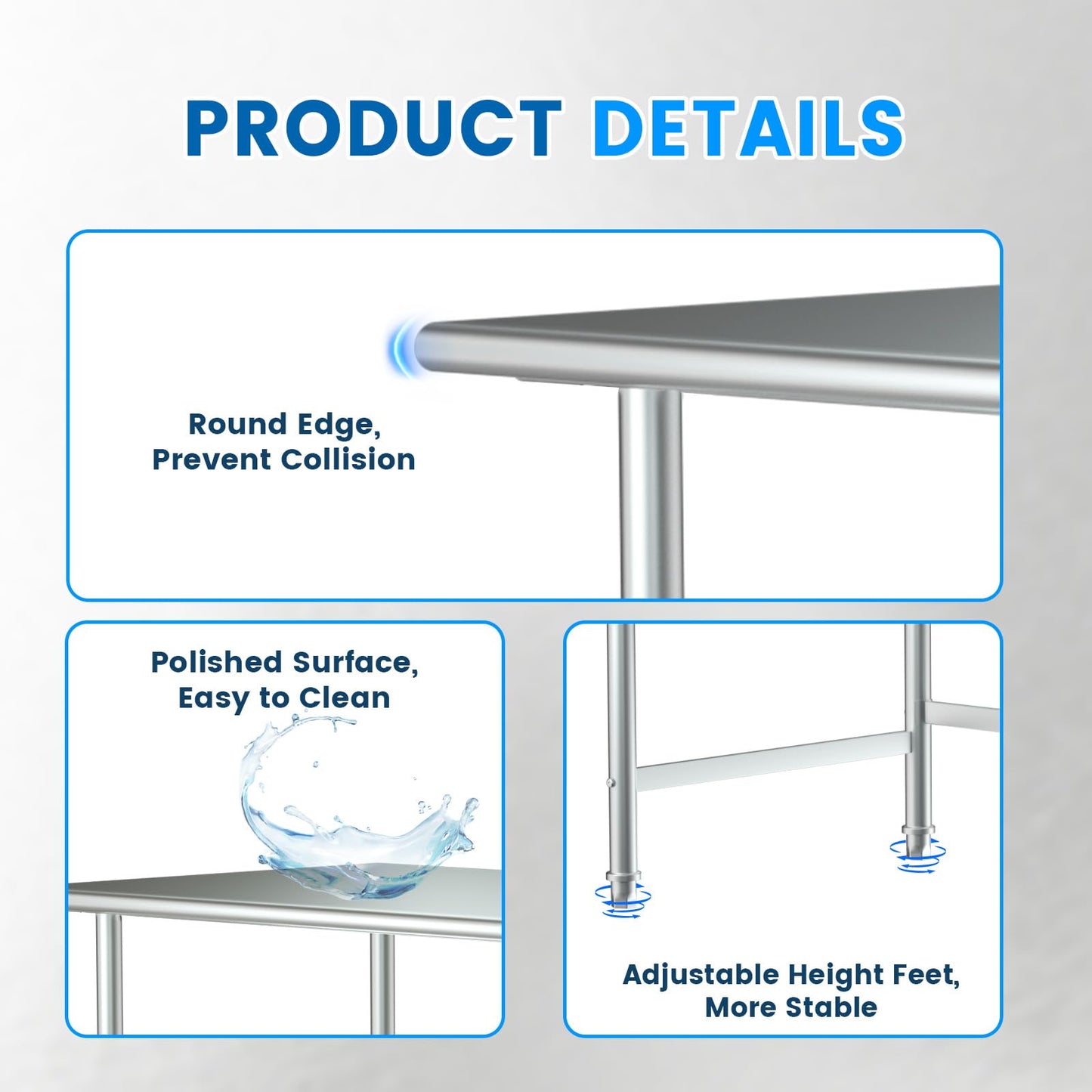 Treshin Stainless Steel Work Table Open Base 30" X 60", Commercial Heavy Duty Prep Table for Kitchen, Restaurant, Home, Hotel, Laundry
