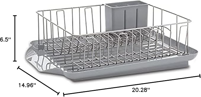Farberware Classic 3-Piece Dish Drying Rack Set, Gray - Rust-Resistant Dish Rack for Kitchen Counter with Self-Draining Board and Flatware Caddy