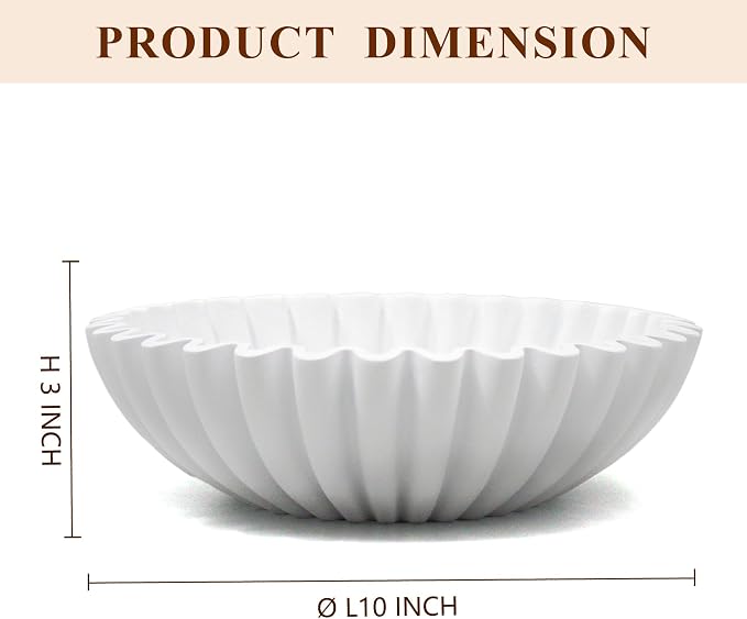 YMXYJM Large Decorative Bowl, Modern Handicraft Bowls for Home Decor, Decorative Fruit Bowl for Kitchen Counter, Ruffle Bowl Decor, Stylish Key Bowl for Entry Table, White