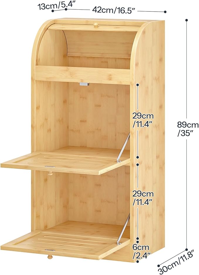 HOOBRO Potato Storage Bin, Large Bamboo Bread Box for Kitchen Counter, 3 Tier Onion Organizer with Grocery Section, Decorative Fruit and Vegetable Box for Kitchen, Natural YL14MB01