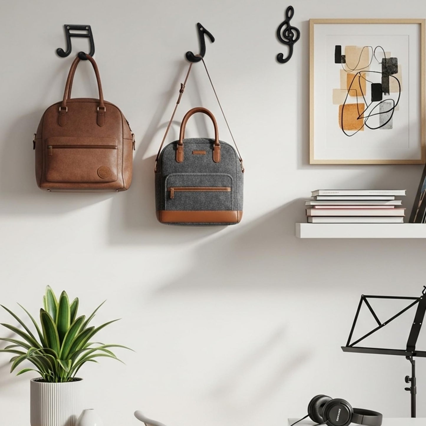 Otoolling 3 Pcs Musical Note Black Finish Cast Iron Hook Musical Note Wall Decorative Hooks with Screws for Music Room Home Kitchen Outdoor Garden Hanging Clothes Caps Bags