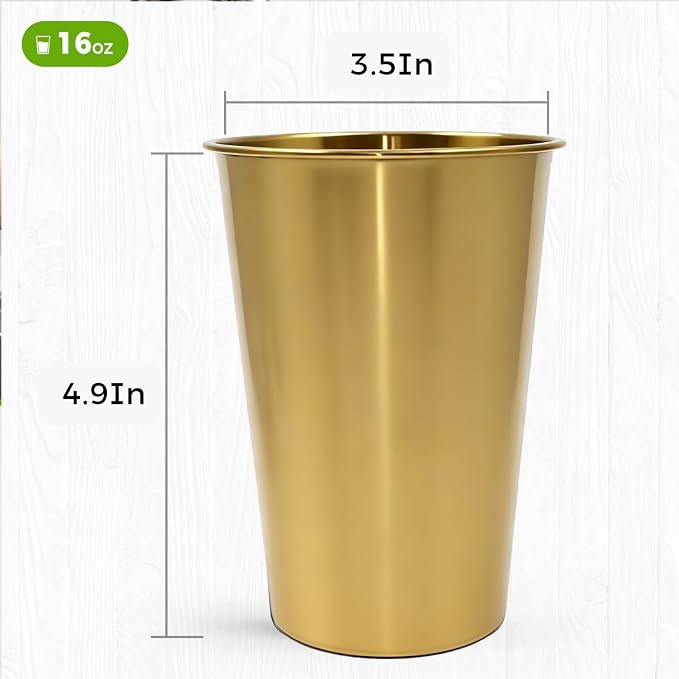 5 Pack 16 oz Stainless Steel Pint Cups,Stainless Steel Cup,Pint Cup Tumbler，water Tumbler,Stackable,Reusable,BPA Free (16oz-10pack-Gold steel)