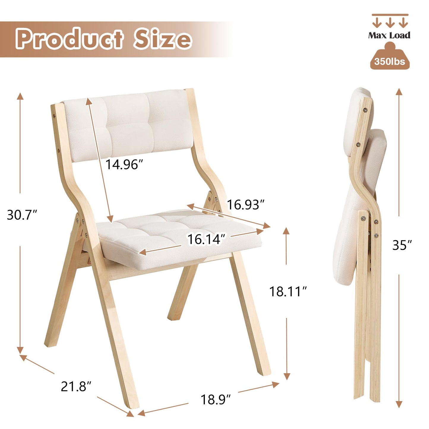 choairy Folding Dining Chairs Set of 4,Padded Foldable Dining Chairs with Cushion,Portable Wooden Folding Chairs for Dining Rooms Kitchen Wedding and Party Indoor Beige