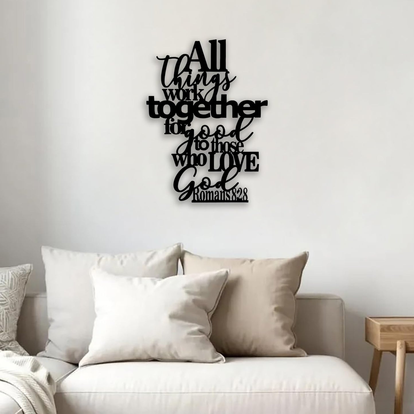 OPTYBVFD Romans 8 28 Metal Wall Decor - Inspirational Room Decor Christian Scripture Motivational Wall Art Home Decor for Living Room, Bedroom, Dining Room, Bathroom, Office (Black)