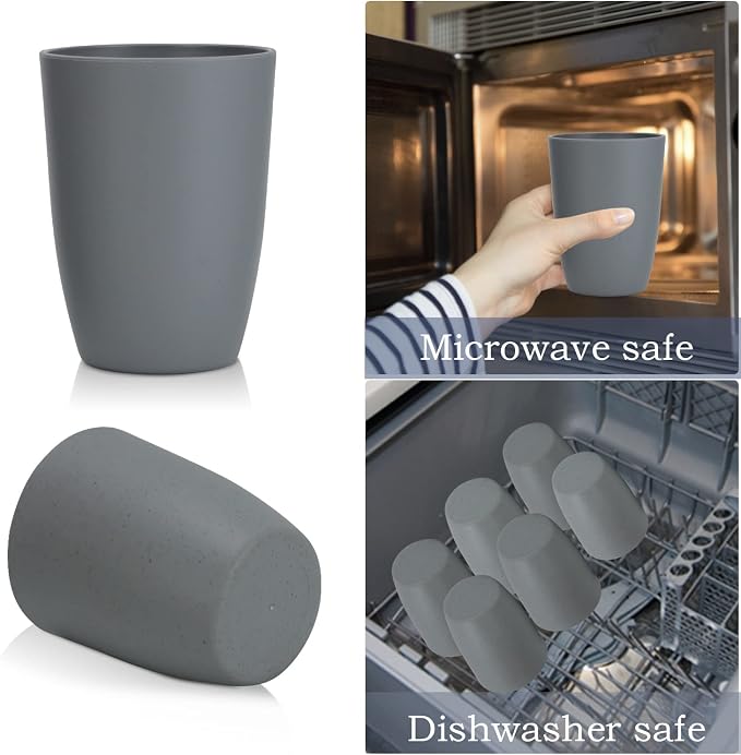 Wrova Wheat Straw Cups 8 PCS Good Alternative to Plastic Reusable Cups 20 oz Unbreakable Drinking Cup Reusable Dishwasher Safe Water Plastic Glasses Gray