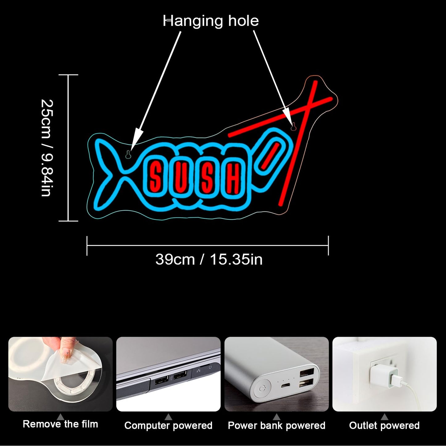 WLHOPE Sushi Fish Neon Sign Neon Signs for Wall Decor Sushi Blue Pink Neon Lights LED Sign for Sushi Shop Restaurant Hoom Kitchen Party Gifts