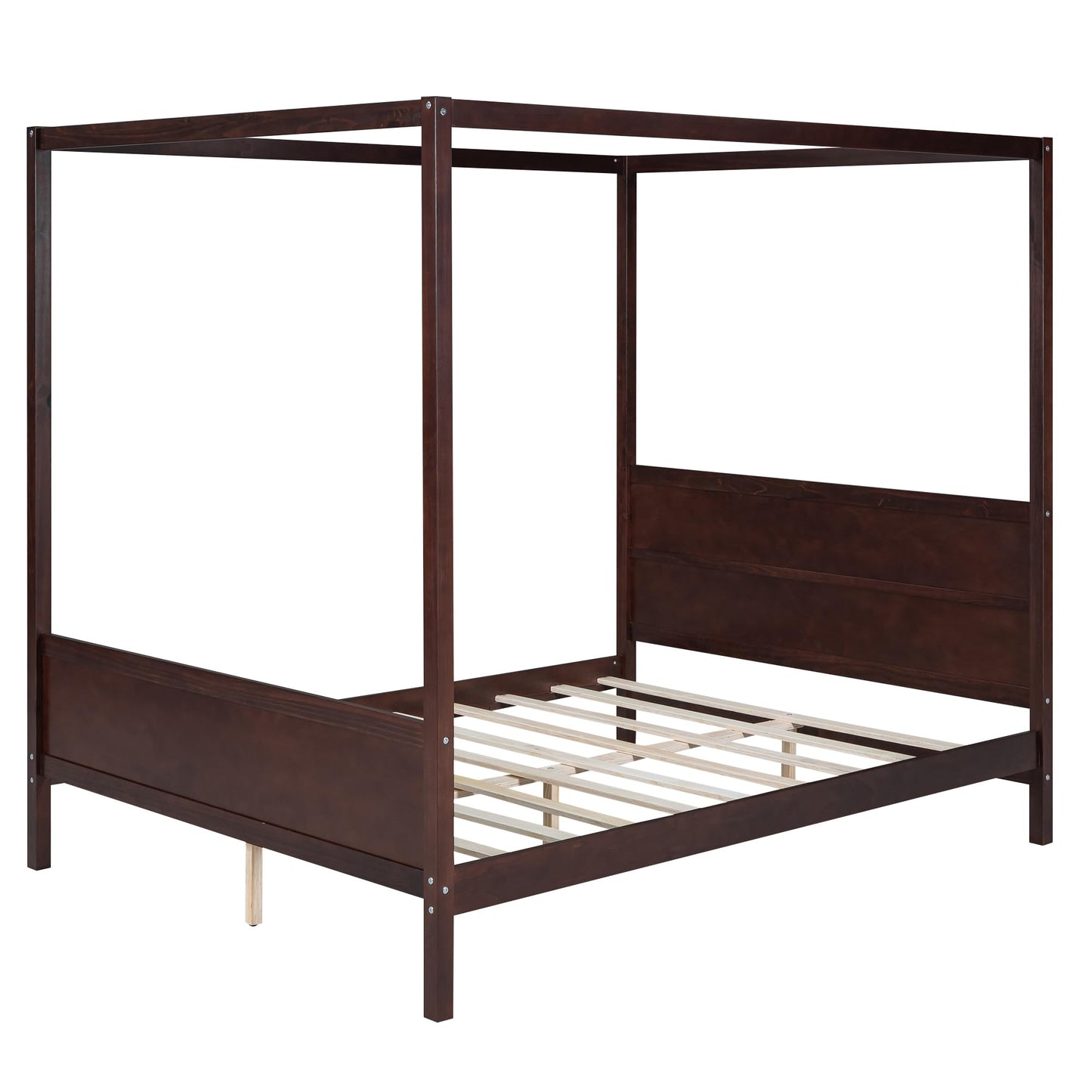 GDFStudio Queen Size Canopy Bed Frame, Wood Platform Canopy Bed Queen with Headboard and Footboard, Four Poster Canopy Bed Frame with Slat Support, No Box Spring Needed, Easy Assembly, Espresso