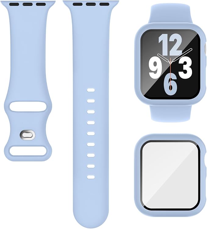 Compatible for Apple Watch Series 11 10 Band 42mm and Case with Screen Protector, Soft Silicone Sport Strap Bands and Protective Cover with Tempered Glass for iWatch Series 11 10