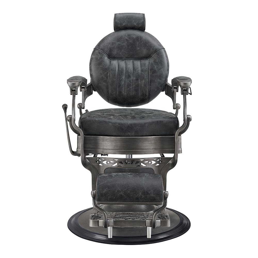 Dir Heavy Duty Barber Chair, Men's Grooming Barbershop Hydraulic Chair in Distressed Finish Kaiser II, Vintage Black