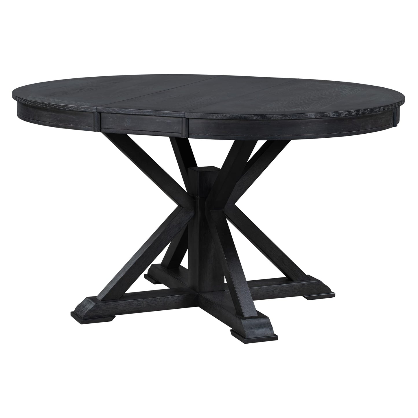 ERYE Retro Style Round Dining Table Functional Wooden Extendable Oval Dining Table with 12" Leaf and Natural Wood Grain Variation Tabletop