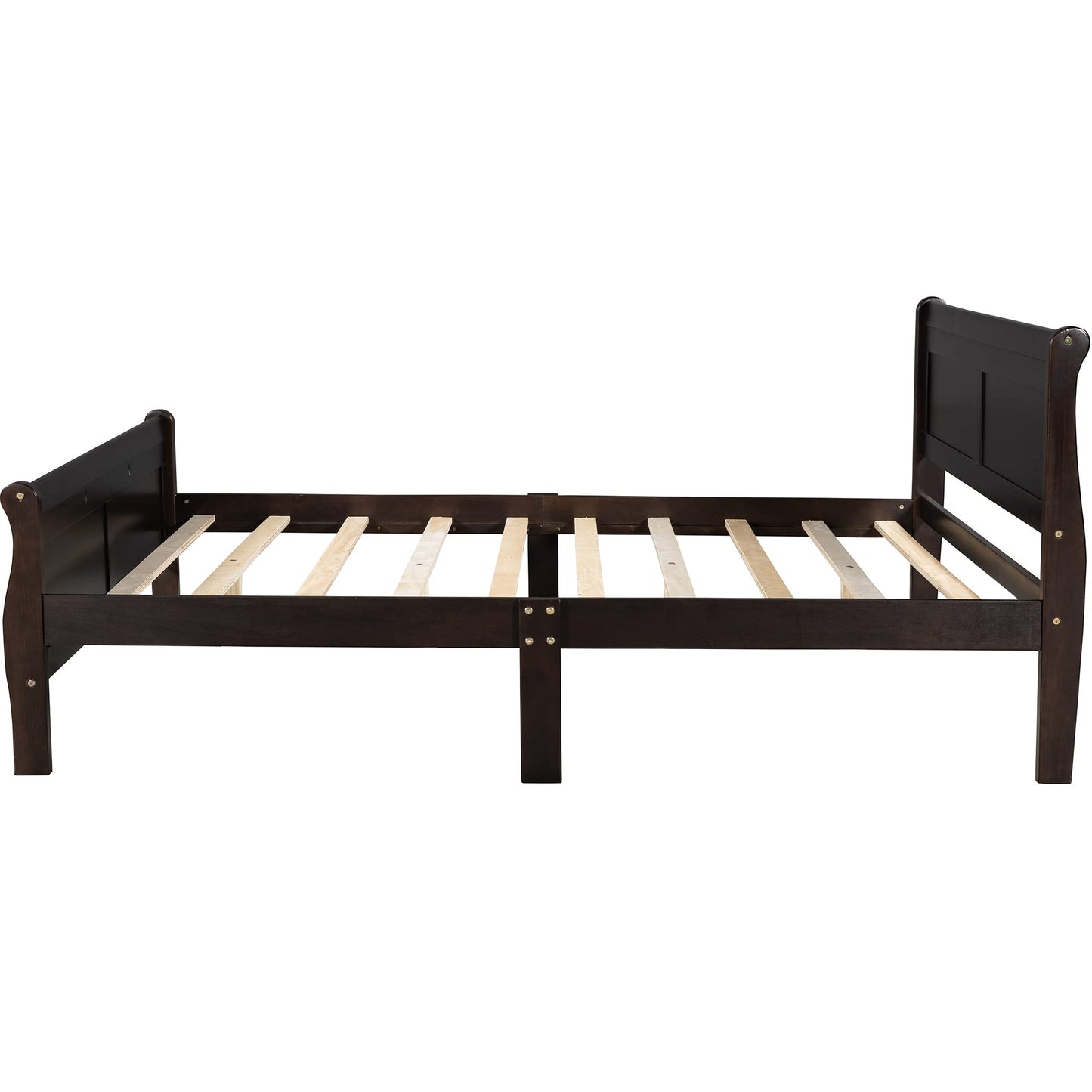 GDFStudio Queen Bed Frame, Wood Platform Queen Size Bed Frame with Headboard and Solid Wood Slat Support, Mid Century Modern Wooden Bed Frame for Bedroom Guest Room, No Box Spring Needed, Espresso