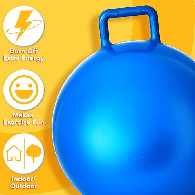 Lewtemi 6 Pcs Hopper Ball Carnival Outdoor Games 22 Inch Jumping Hopping Inflatable Bouncing Ball with Handle and Air Pump for Kids Sport Exercise(Red, Blue, Green, Pink, Yellow, Purple)