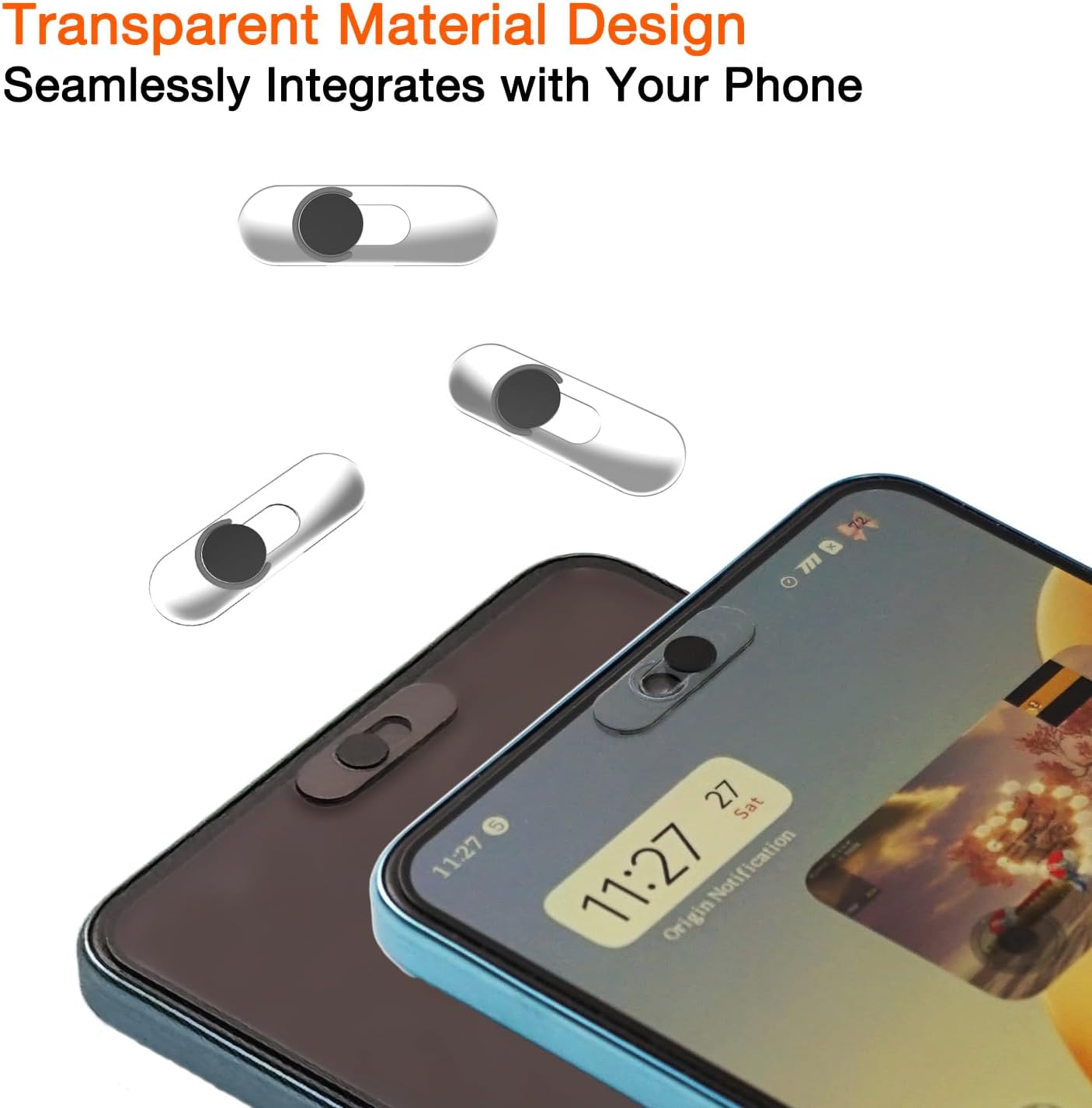 3 Packs Ultra-Thin Transparent Front Camera Cover, Webcam Privacy Protector Slide for Smartphones, Compatible