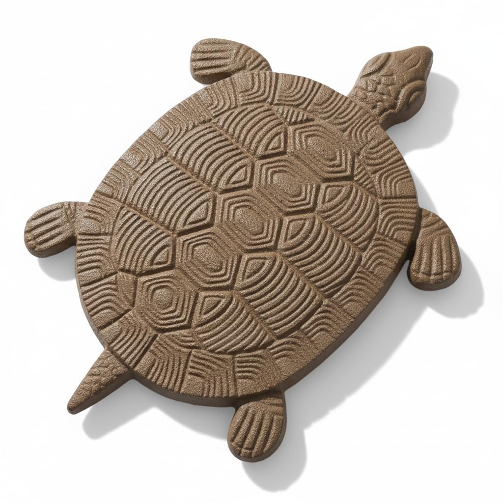 Comfy Hour 13" Heavy Duty Cast Iron Sea Turtle Stepping Stone, Decorative Metal Garden Paver for Outdoor Walkway & Yard, Weatherproof Coastal Yard Art Decor, Antique Brown (Light Brown)