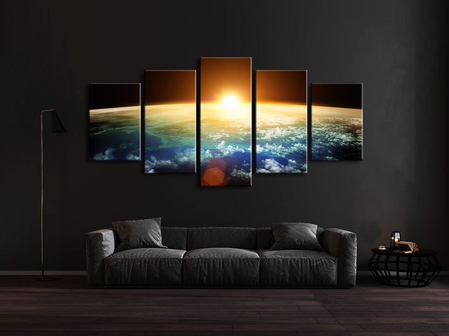Pyradecor the Earth 5 Panels Extra Large Modern Landscape Artwork Giclee Canvas Prints Space Pictures Paintings on Canvas Wall Art Ready to Hang for Living Room Bedroom Home Decor XL