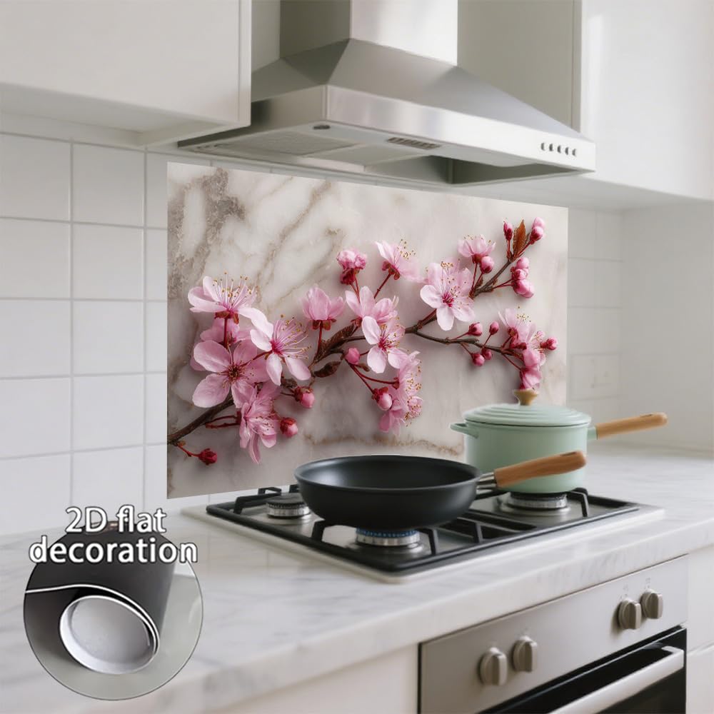 Cmialusie Peel and Stick Wall Sticker 35.4 x 23.6 Inch Cherry Blossom Marble Decorative Wall Decal for Home