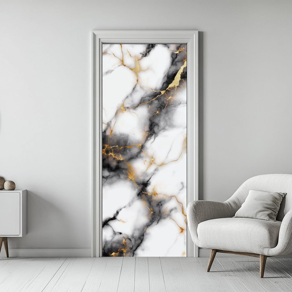 arricraft 2 Pcs Self-Adhesive Door Stickers, 31.5"x78.7" Marble Texture Pattern Door Murals Stickers PVC Removable Wallpaper Decoration for Bedrooms Living Room