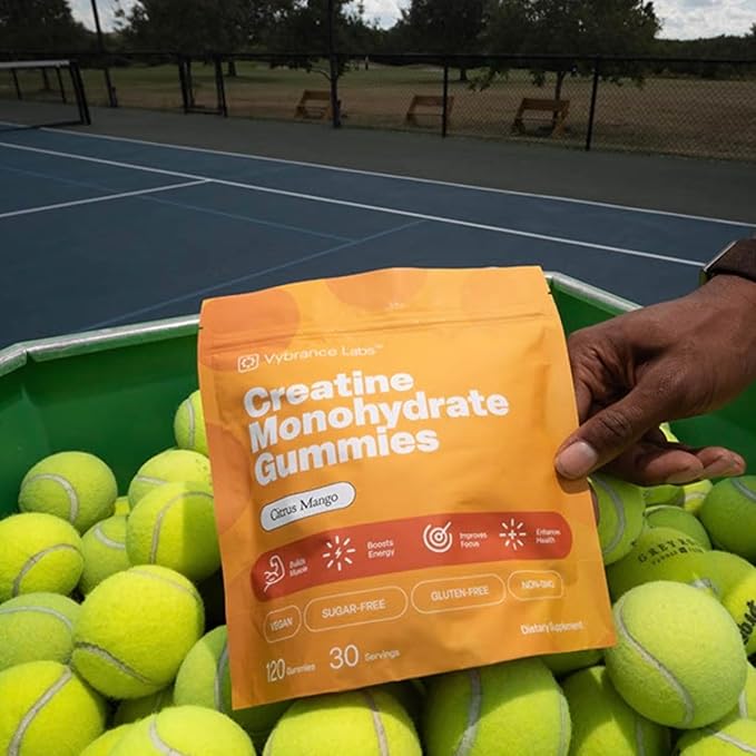 Creatine Gummies 5g Monohydrate + Taurine & B12 - Sugar-Free, Vegan, Gluten-Free - Citrus Mango - 120 Count (30 Servings) for Strength, Energy & Focus