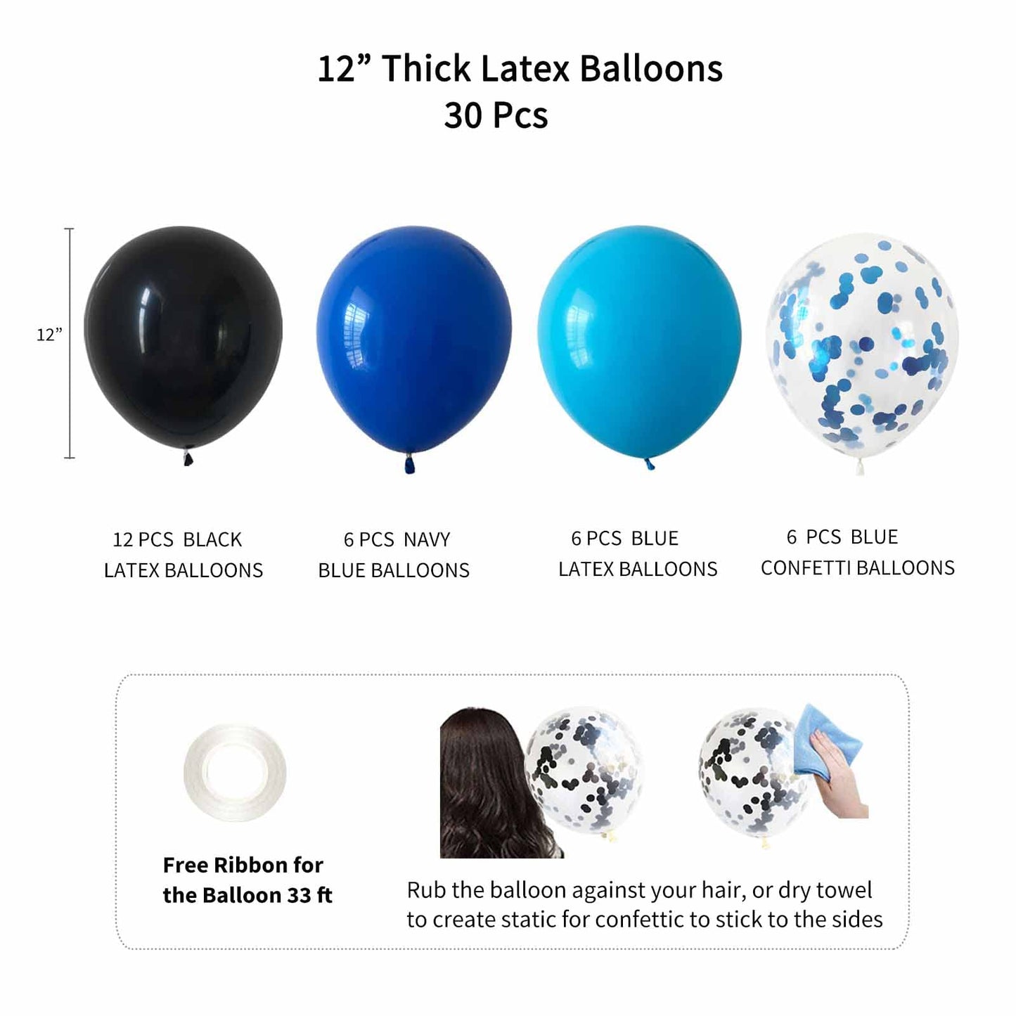 ANSOMO Blue and Black Happy Birthday Party Decorations for Boys Men Banner Balloons Navy Royal Light Blue Pom Poms Foil Curtain Décor Supplies 13th 16th 18th 20th 30th 40th 50th 60th 70th 80th