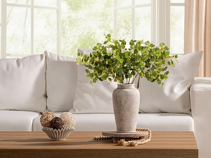 Ceramic Large Flower Vase, Rustic Vase Tall Farmhouse Decorative Vase Floral Pottery Vases for Home Decor Table Living Room Entryway Mantel Bedroom Bathroom Kitchen - 11" D