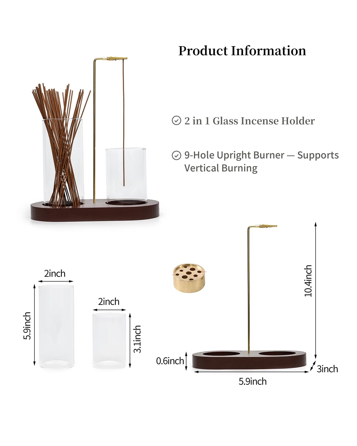 FTDENE Glass Incense Holder for Sticks, Hang Upside Down Incense Burner with Storage & Ash Catcher, Anti-Ash 2 in 1, Comes with Brush & Greeting Card, Meditation Yoga Home Decor Gift