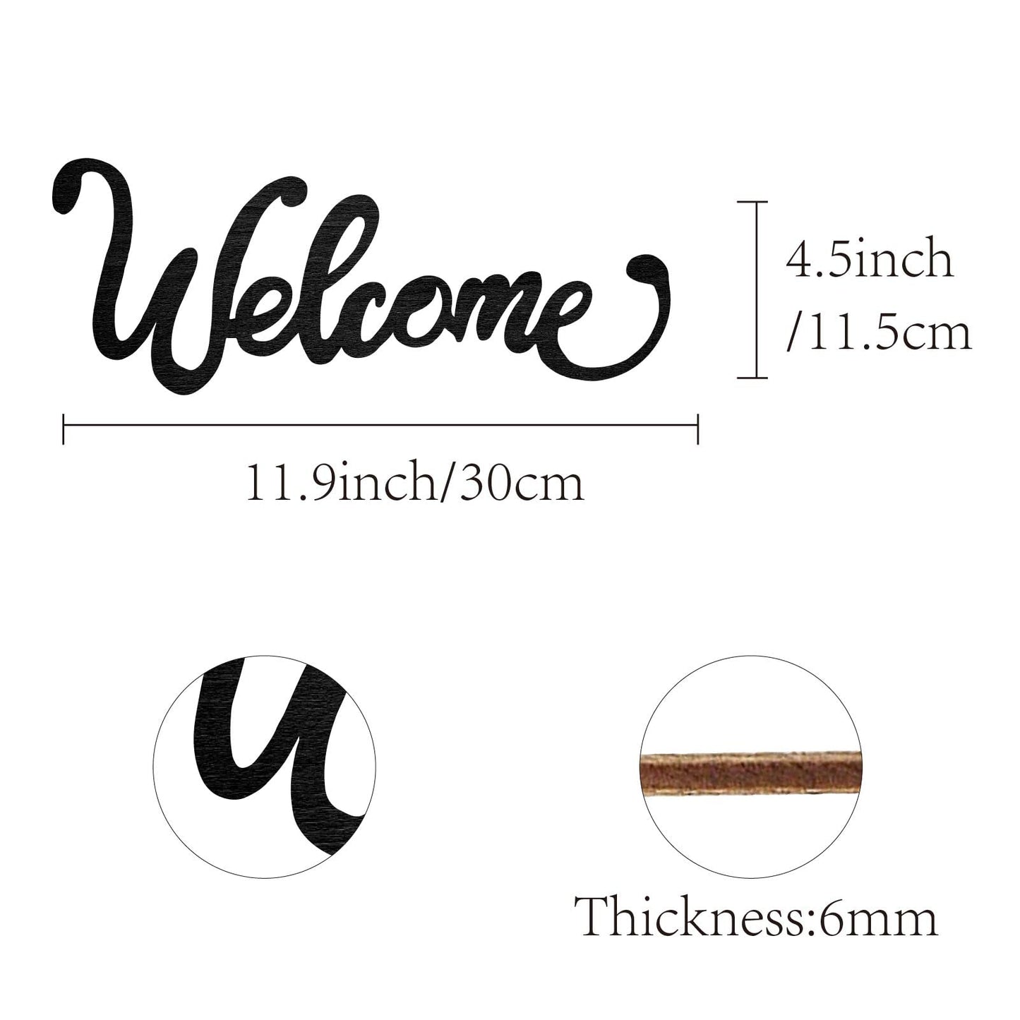 CREATCABIN Wood Cutout Welcome Sign Laser Cut Wooden Wall Decor Sculpture Hanging Decor Wall Art Decoration for Home Gallery Office Front Door Black 12 x 4.5 inch